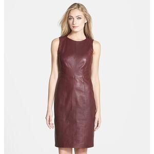 Sachin + Babi Women's Burgundy Lambskin Leather Sleeveless Sheath Dress Size 10